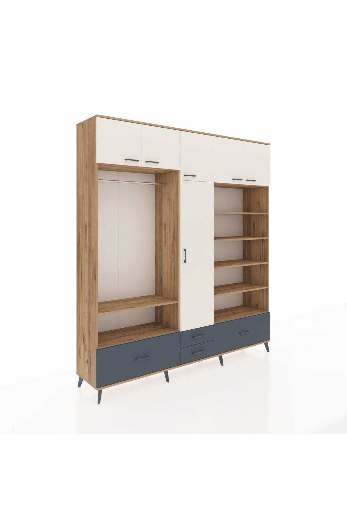 Hyperion Dolap 18 Raflı 4 Çekmeceli Tek Askılı 220x44x243 - S553M024V23B