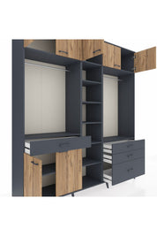 Hyperion Dolap 11 Raflı 4 Çekmeceli 2 Askılı 220x44x243 - S553M030V11B