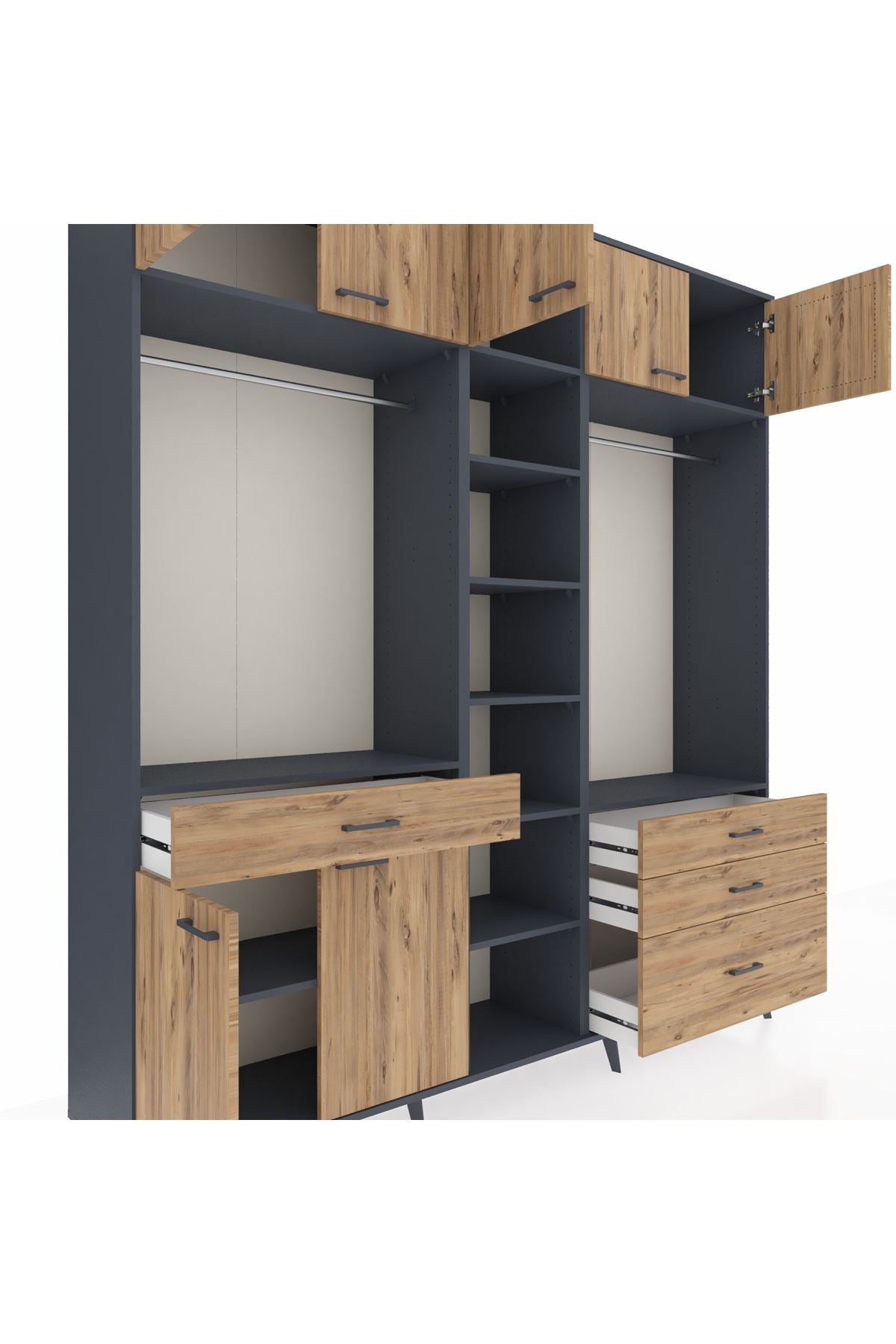 Hyperion Dolap 11 Raflı 4 Çekmeceli 2 Askılı 220x44x243 - S553M030V12B