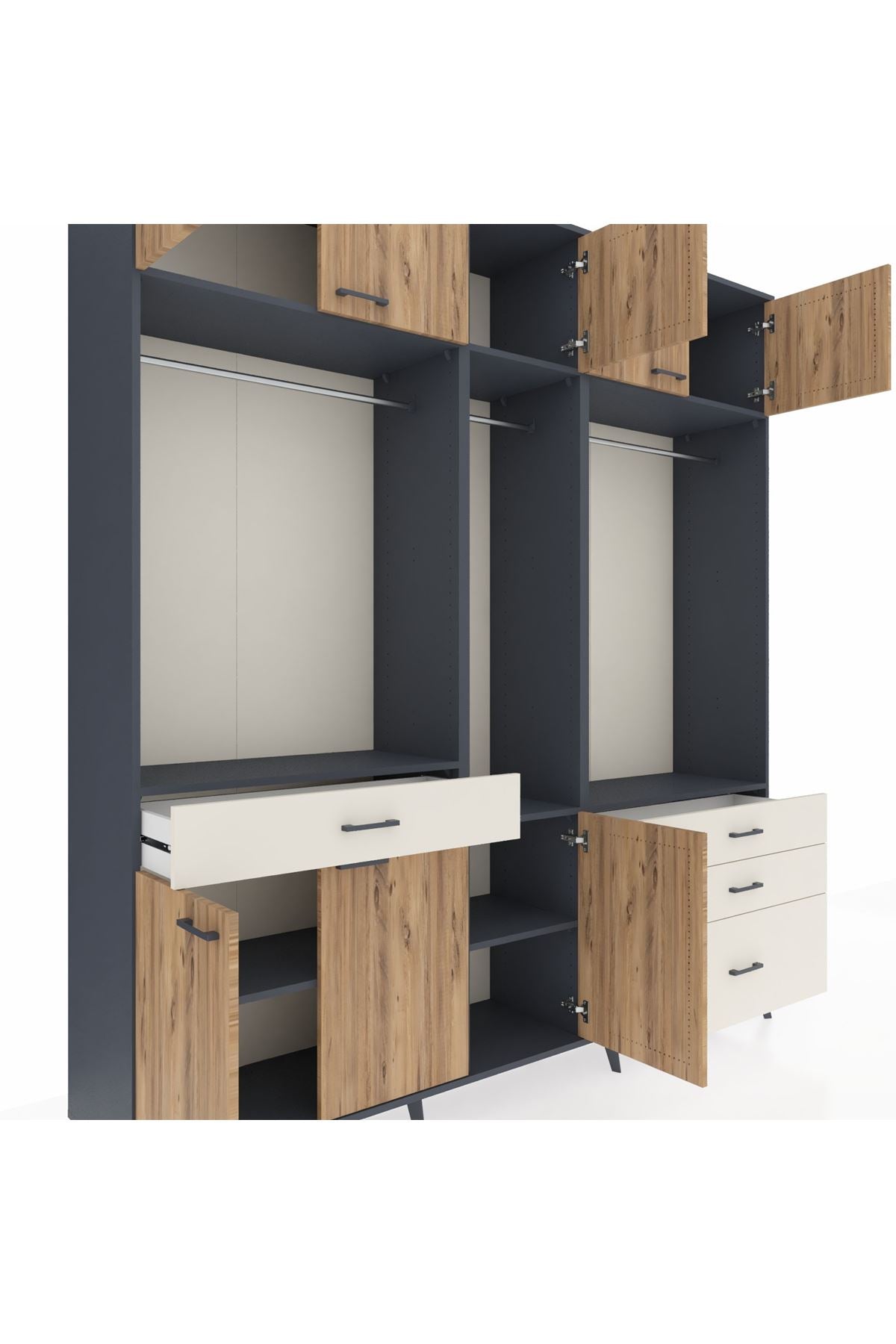 Hyperion Dolap 8 Raflı 4 Çekmeceli 3 Askılı 220x44x243 - S553M033V10B