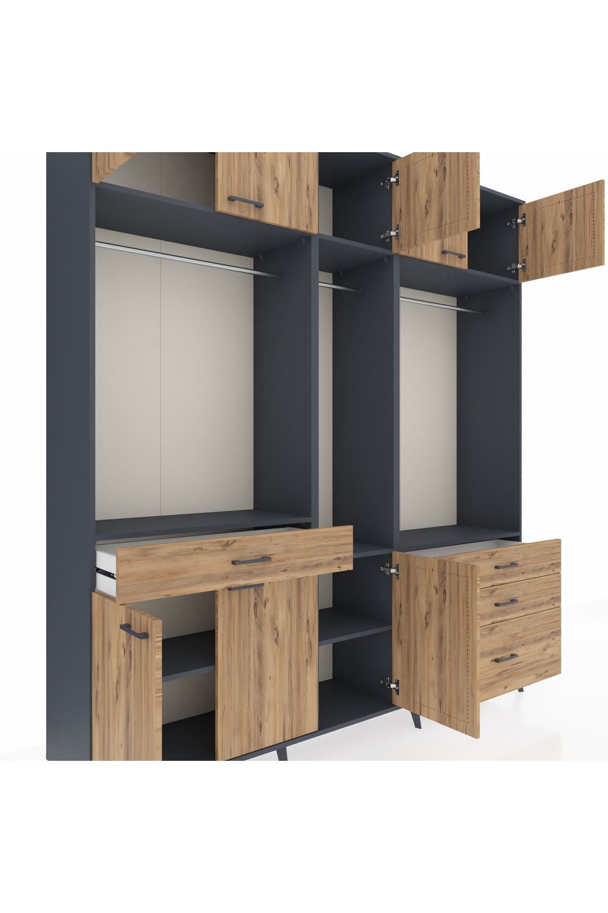 Hyperion Dolap 8 Raflı 4 Çekmeceli 3 Askılı 220x44x243 - S553M033V12B
