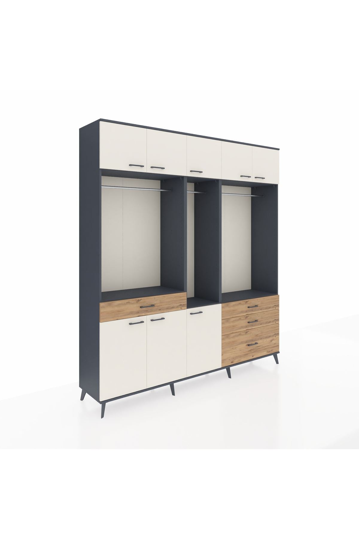 Hyperion Dolap 8 Raflı 4 Çekmeceli 3 Askılı 220x44x243 - S553M033V15B