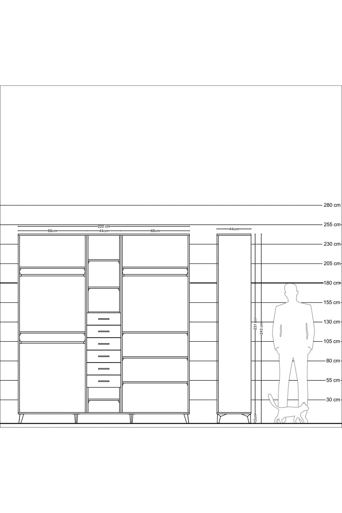 Hyperion Dolap 10 Raflı 6 Çekmeceli 3 Askılı 220x44x243 - S553M034V13B