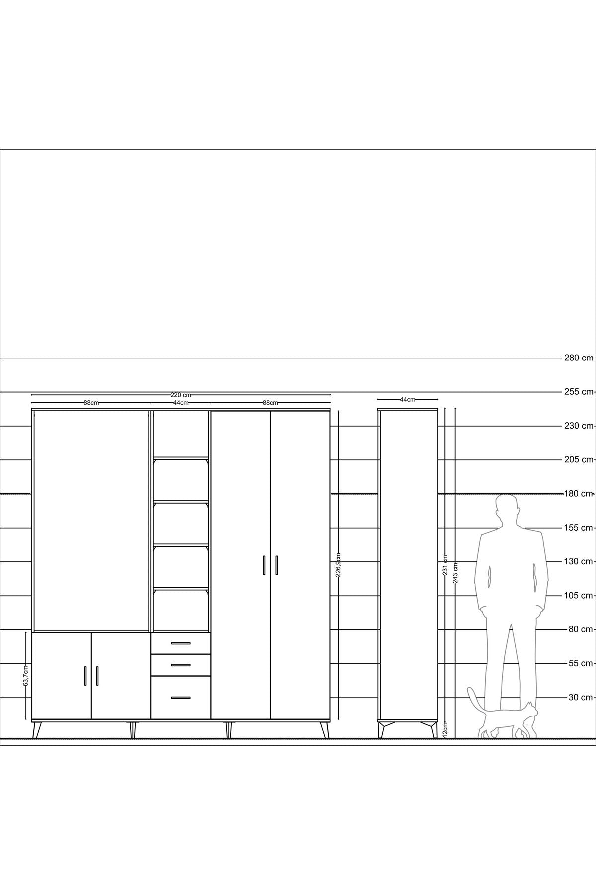 Hyperion Dolap 13 Raflı 3 Çekmeceli 4 Kapaklı 220x44x243 - S553M040V03B
