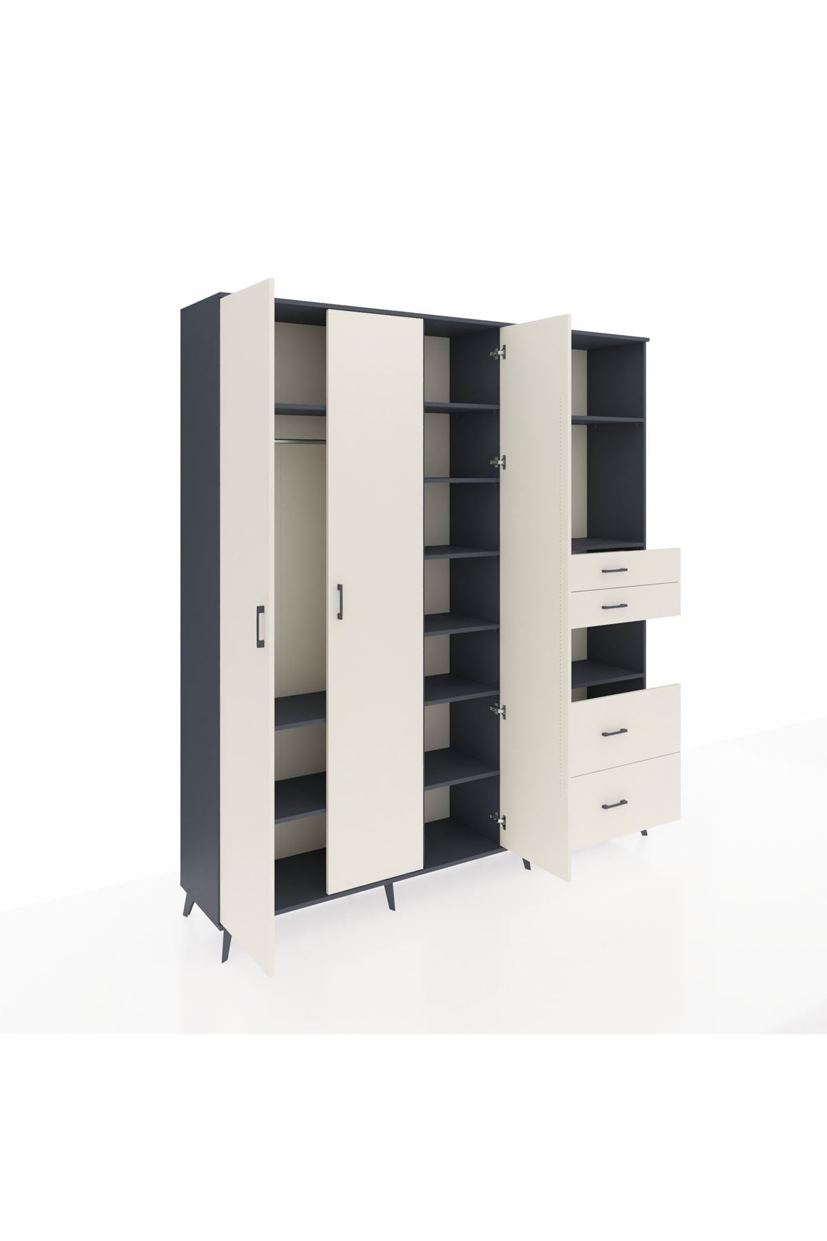 Hyperion Dolap 12 Raflı 4 Çekmeceli Tek Askılı 220x44x243 - S553M047V13B
