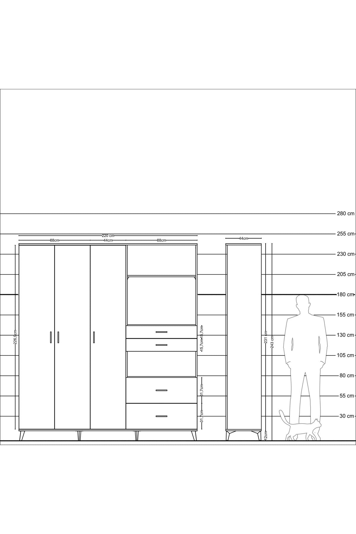 Hyperion Dolap 12 Raflı 4 Çekmeceli Tek Askılı 220x44x243 - S553M047V24B
