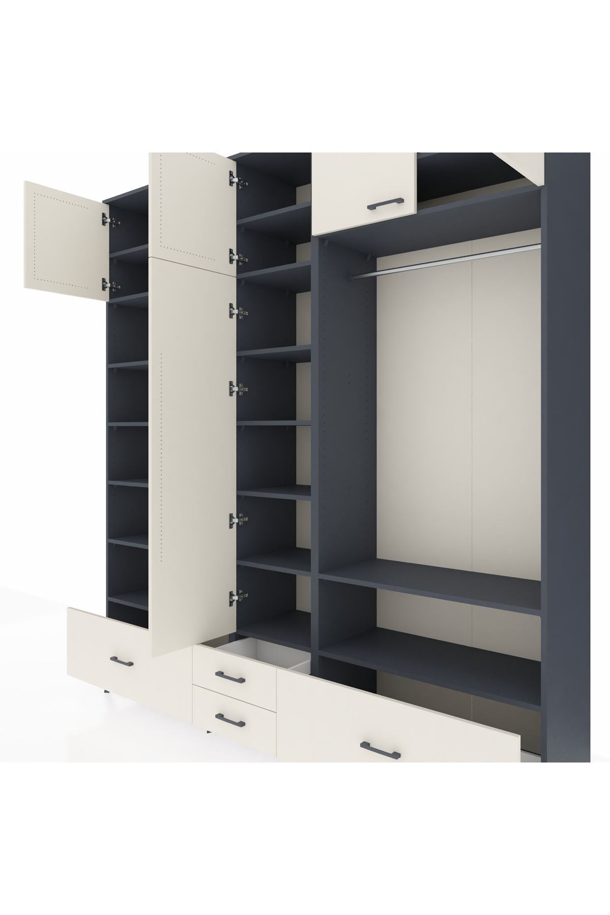 Hyperion Dolap 18 Raflı 4 Çekmeceli Tek Askılı 220x44x243 - S553M050V13B