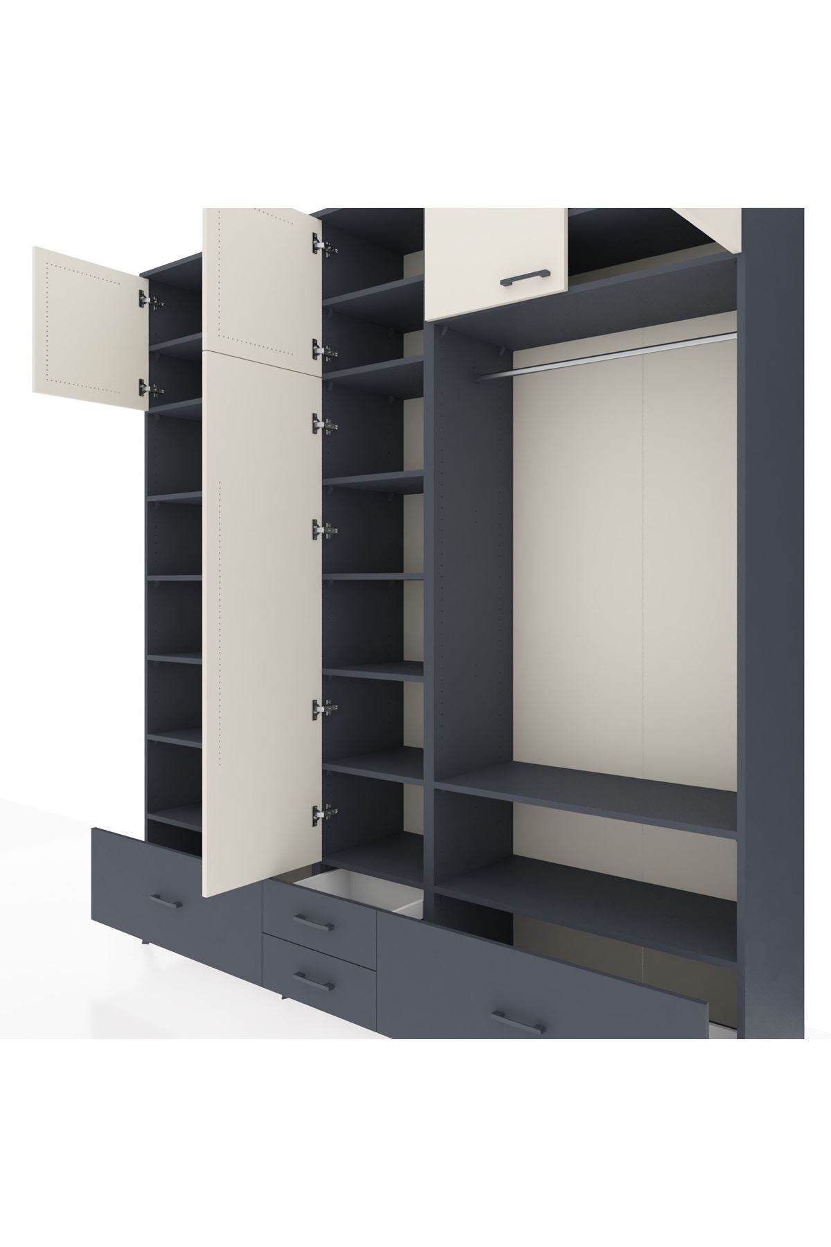 Hyperion Dolap 18 Raflı 4 Çekmeceli Tek Askılı 220x44x243 - S553M050V14B