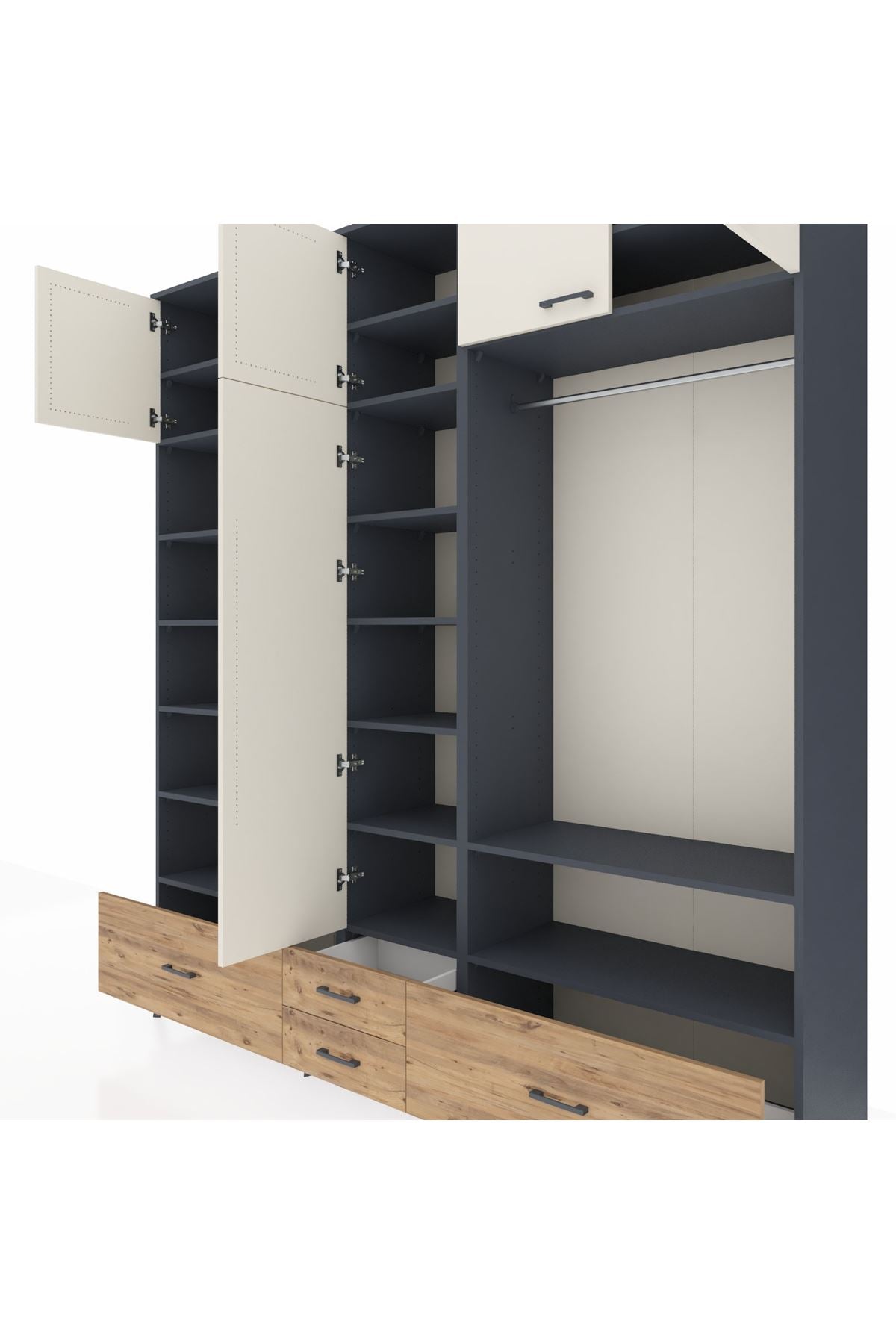Hyperion Dolap 18 Raflı 4 Çekmeceli Tek Askılı 220x44x243 - S553M050V15B