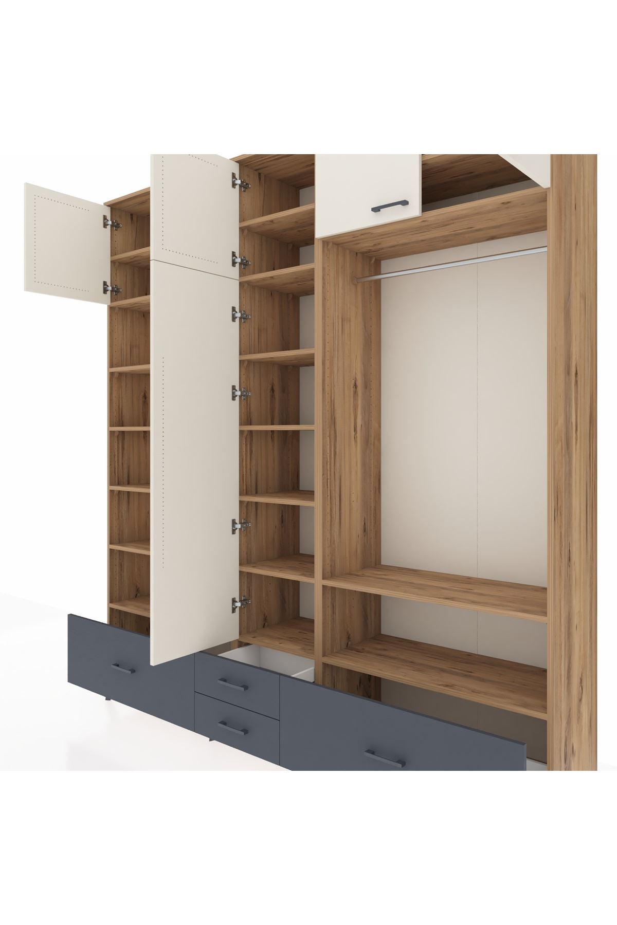 Hyperion Dolap 18 Raflı 4 Çekmeceli Tek Askılı 220x44x243 - S553M050V23B