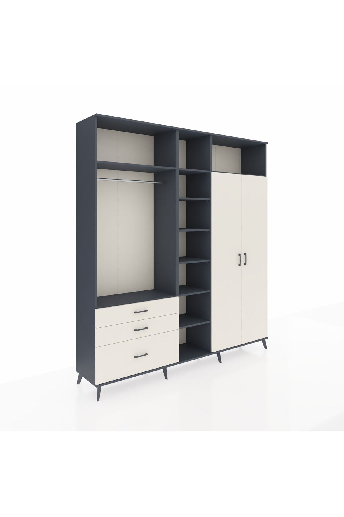 Hyperion Dolap 10 Raflı 3 Çekmeceli 2 Askılı 220x44x243 - S553M054V13B