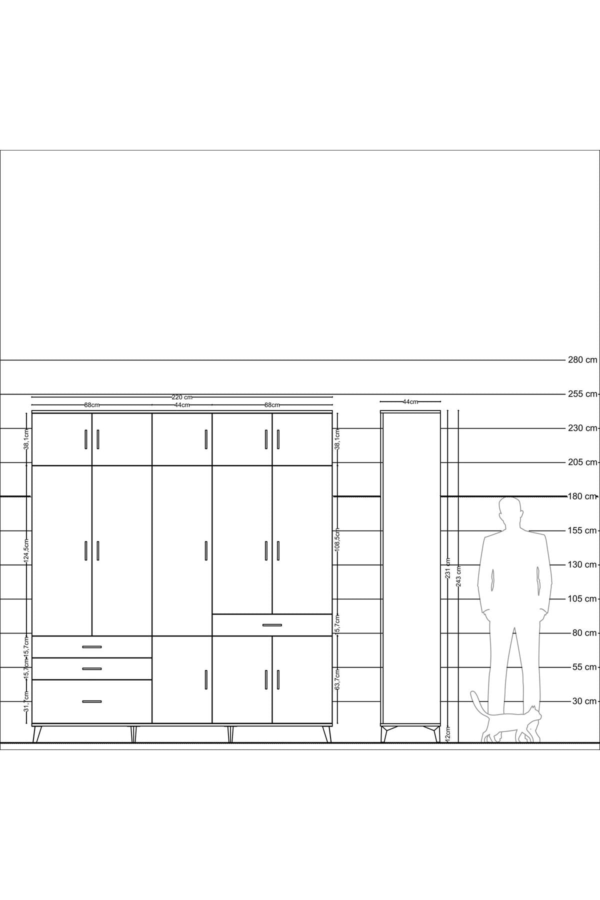 Hyperion Dolap 8 Raflı 4 Çekmeceli 3 Askılı 220x44x243 - S553M058V17B