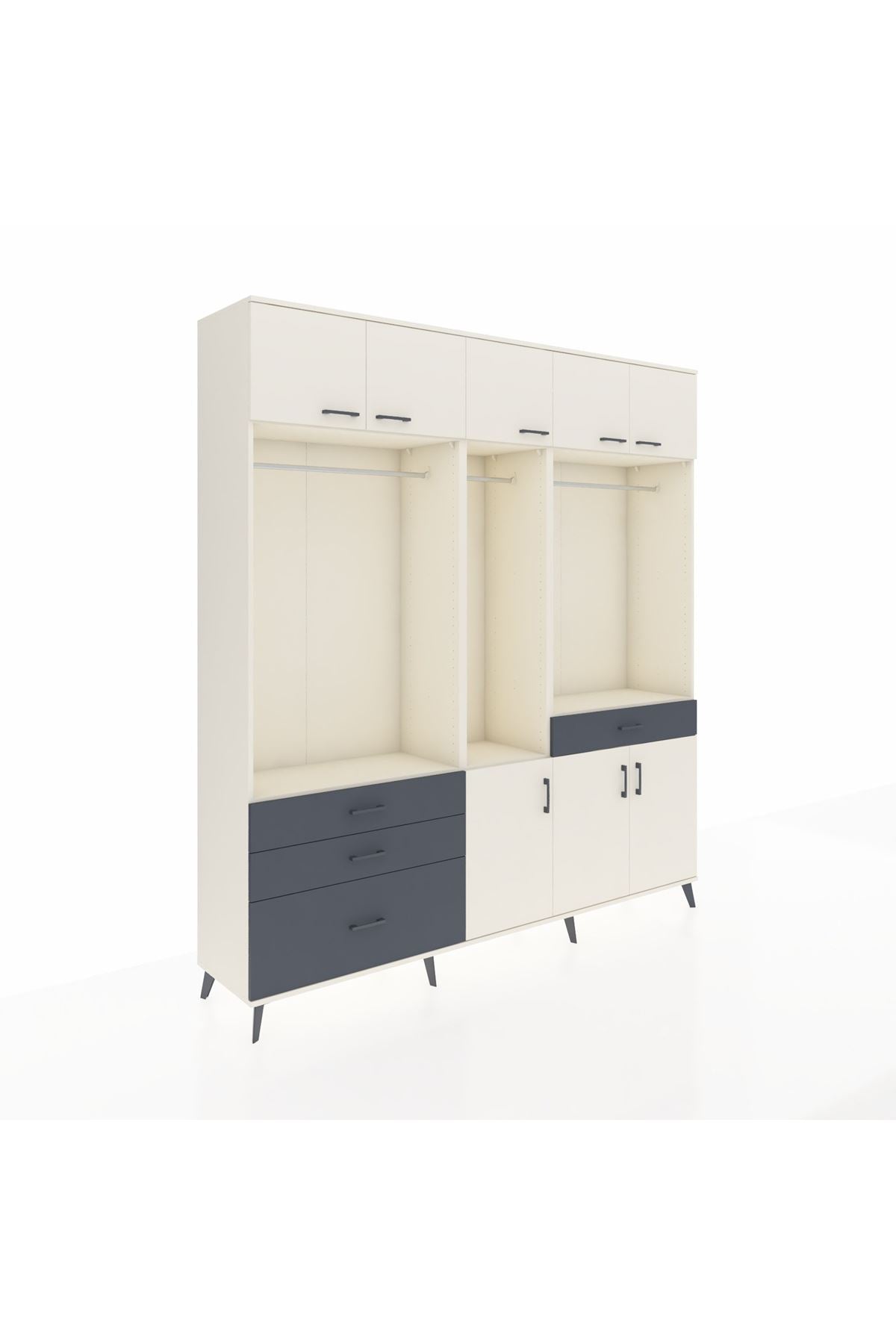 Hyperion Dolap 8 Raflı 4 Çekmeceli 3 Askılı 220x44x243 - S553M059V05B