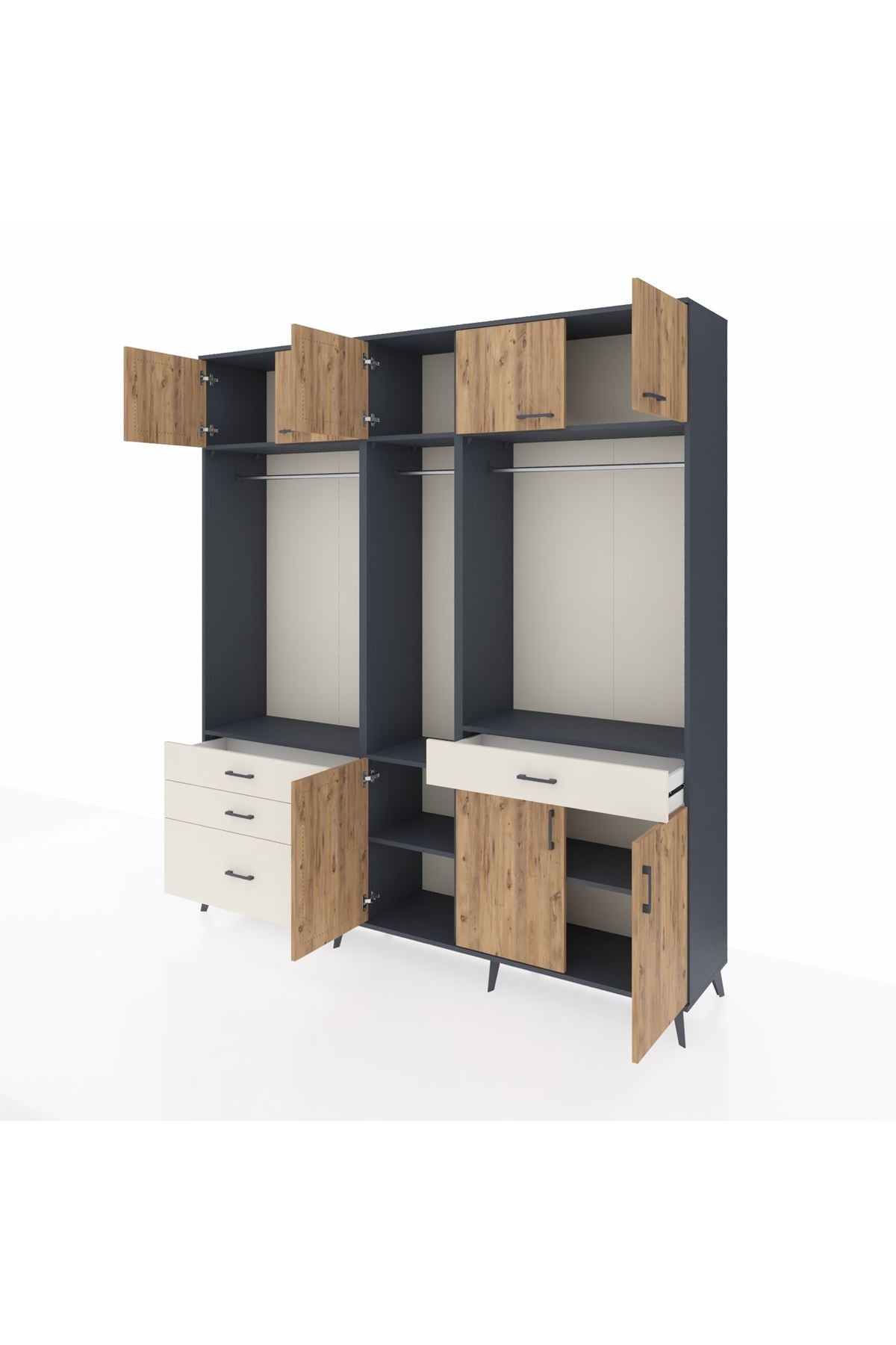 Hyperion Dolap 8 Raflı 4 Çekmeceli 3 Askılı 220x44x243 - S553M059V10B