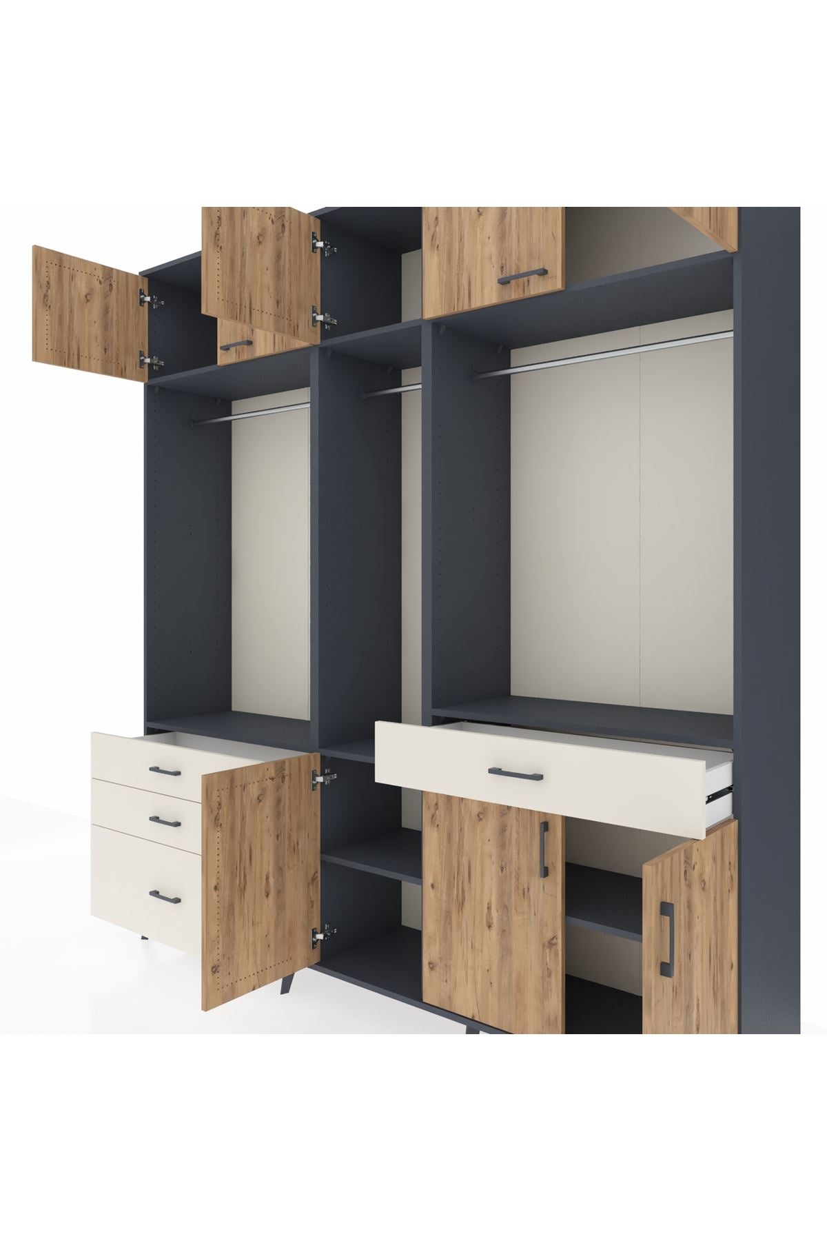 Hyperion Dolap 8 Raflı 4 Çekmeceli 3 Askılı 220x44x243 - S553M059V10B