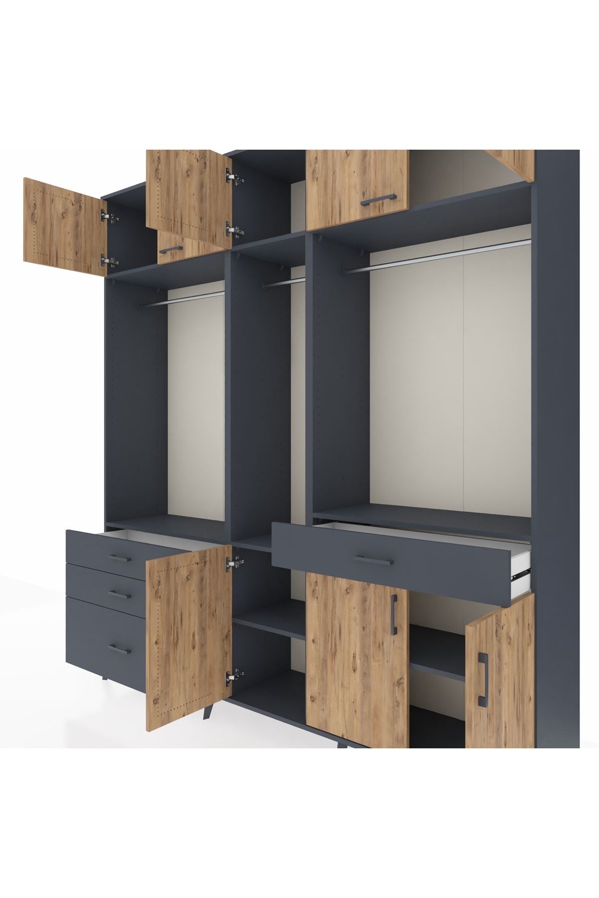 Hyperion Dolap 8 Raflı 4 Çekmeceli 3 Askılı 220x44x243 - S553M059V11B