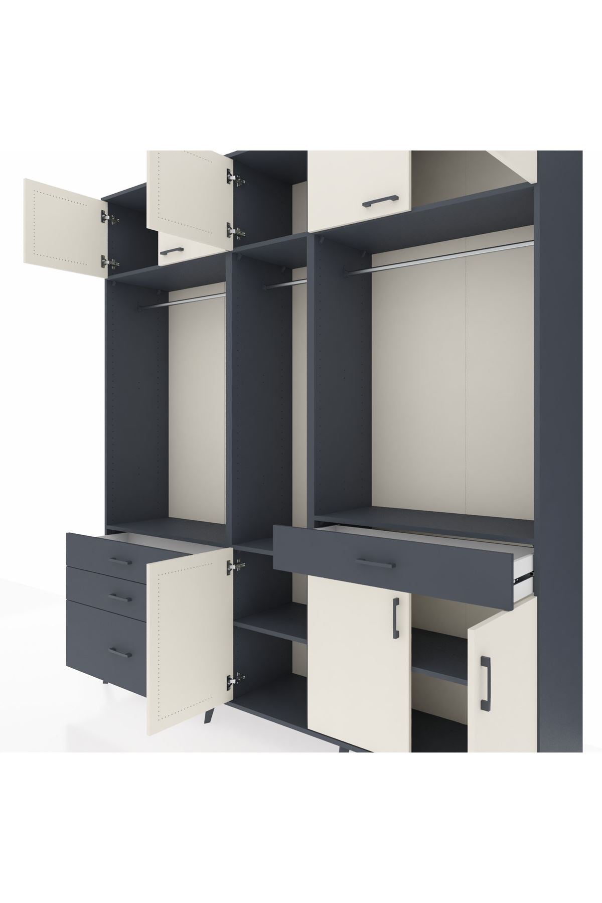 Hyperion Dolap 8 Raflı 4 Çekmeceli 3 Askılı 220x44x243 - S553M059V14B