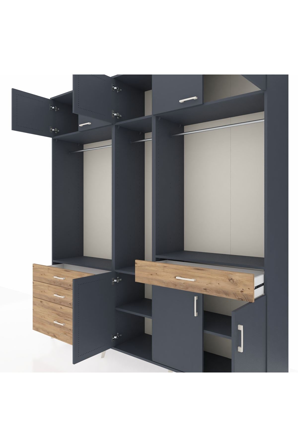 Hyperion Dolap 8 Raflı 4 Çekmeceli 3 Askılı 220x44x243 - S553M059V18B
