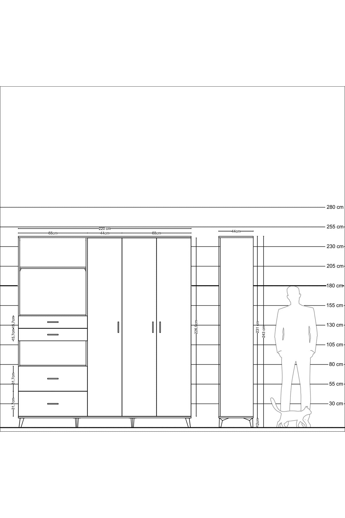 Hyperion Dolap 12 Raflı 4 Çekmeceli Tek Askılı 220x44x243 - S553M073V12B