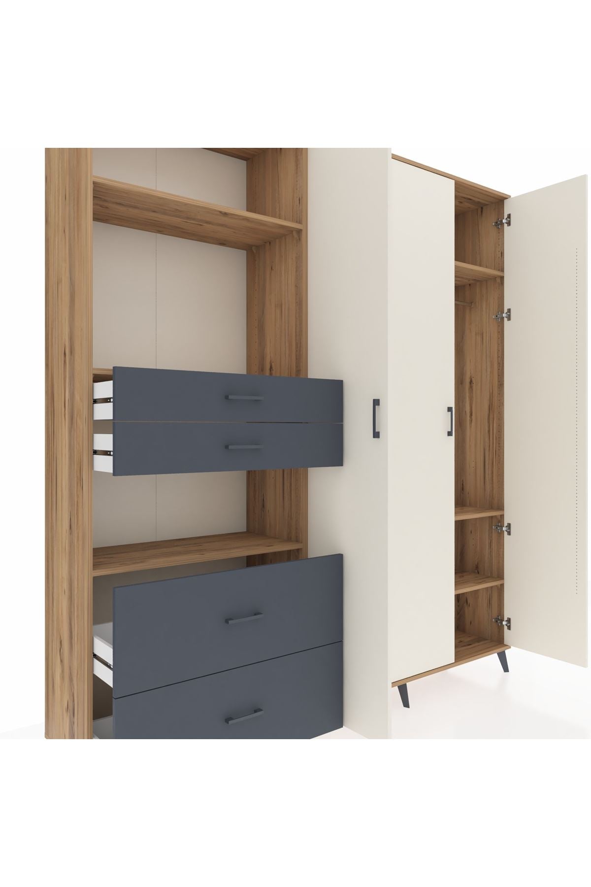 Hyperion Dolap 12 Raflı 4 Çekmeceli Tek Askılı 220x44x243 - S553M073V23B