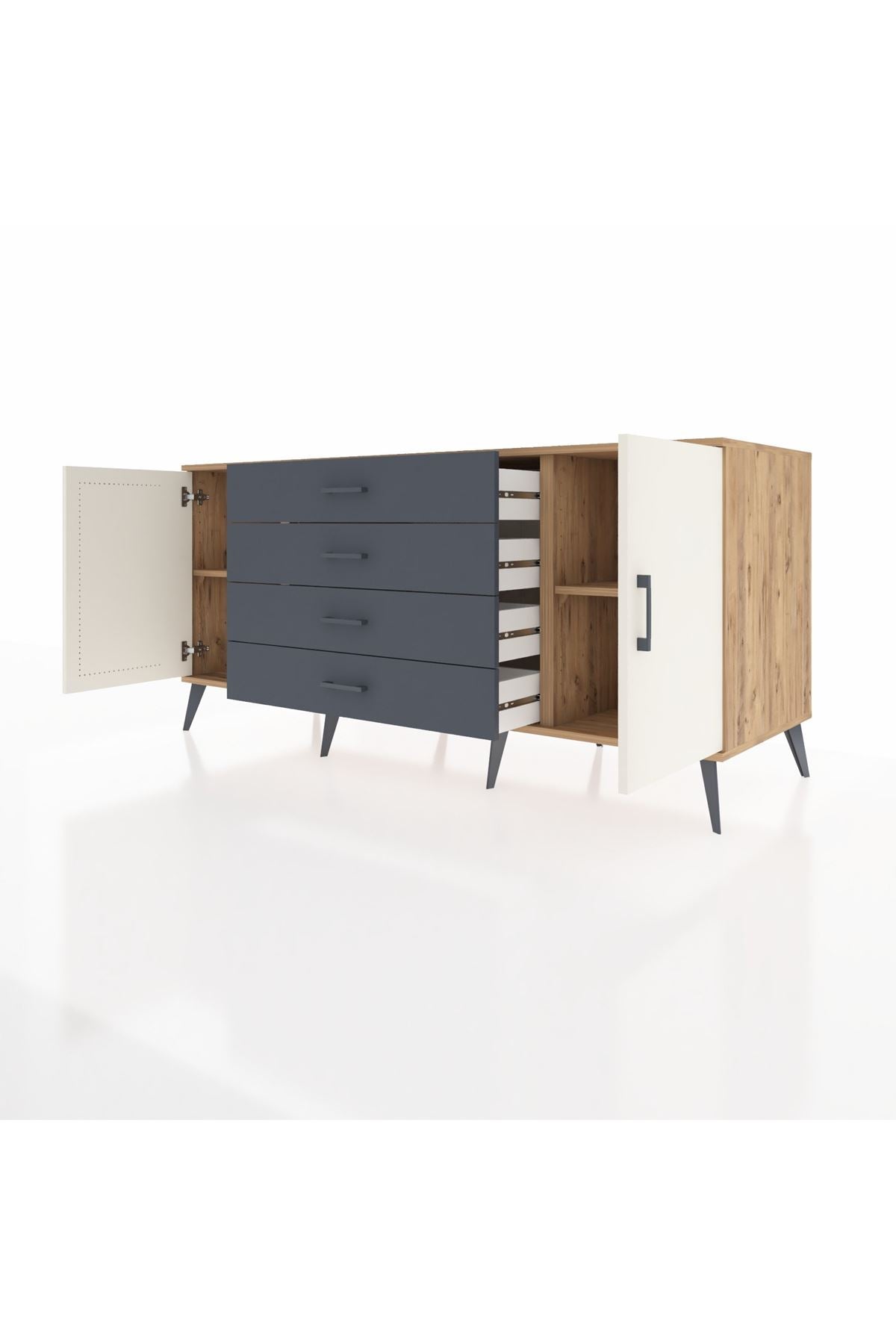 Kronos Konsol 2 Raflı 4 Çekmeceli 2 Kapaklı 176x59x83 - S610M001V23C
