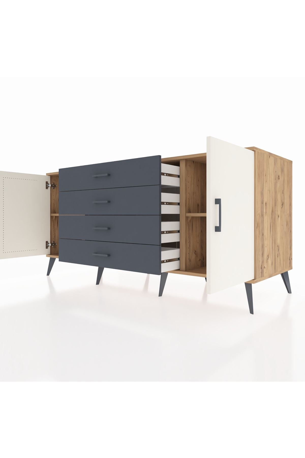 Kronos Konsol 2 Raflı 4 Çekmeceli 2 Kapaklı 176x59x83 - S610M001V23C