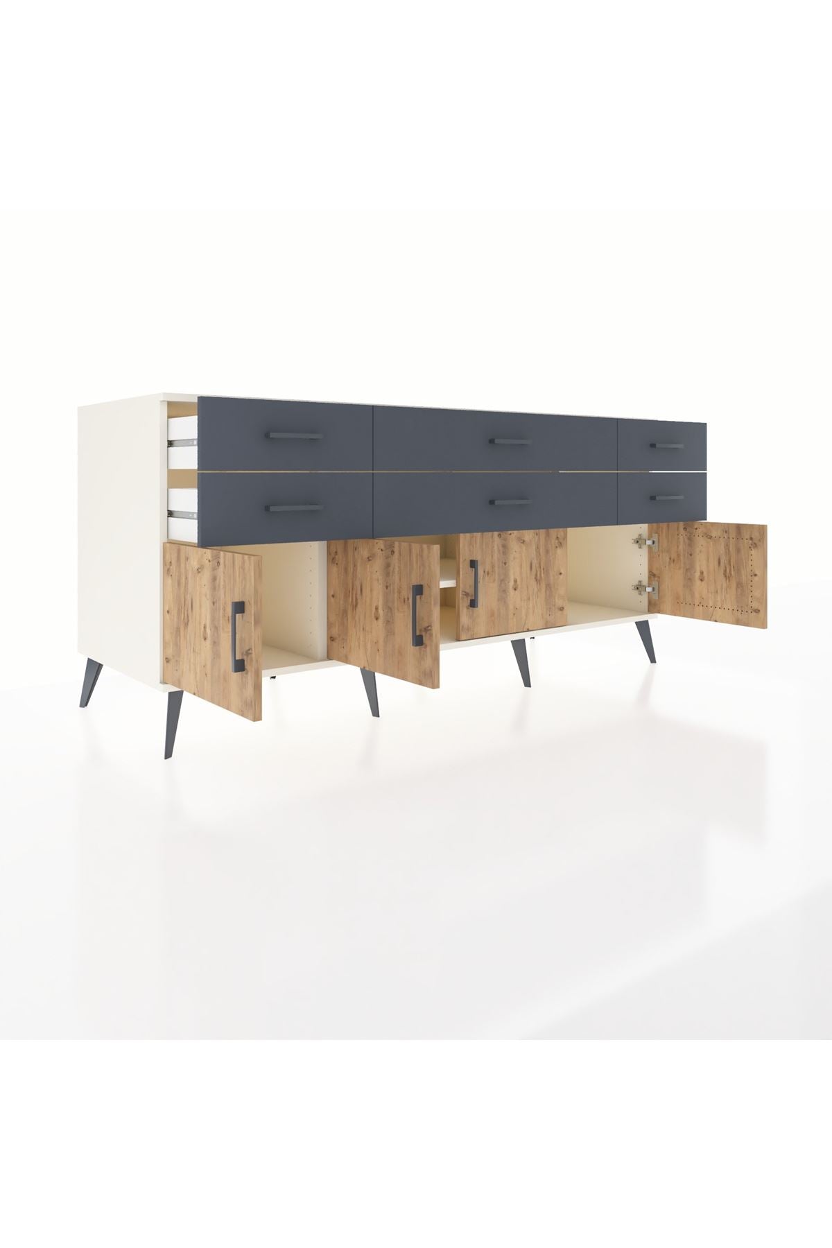 Kronos Konsol 2 Raflı 6 Çekmeceli 4 Kapaklı 176x59x83 - S610M003V02C