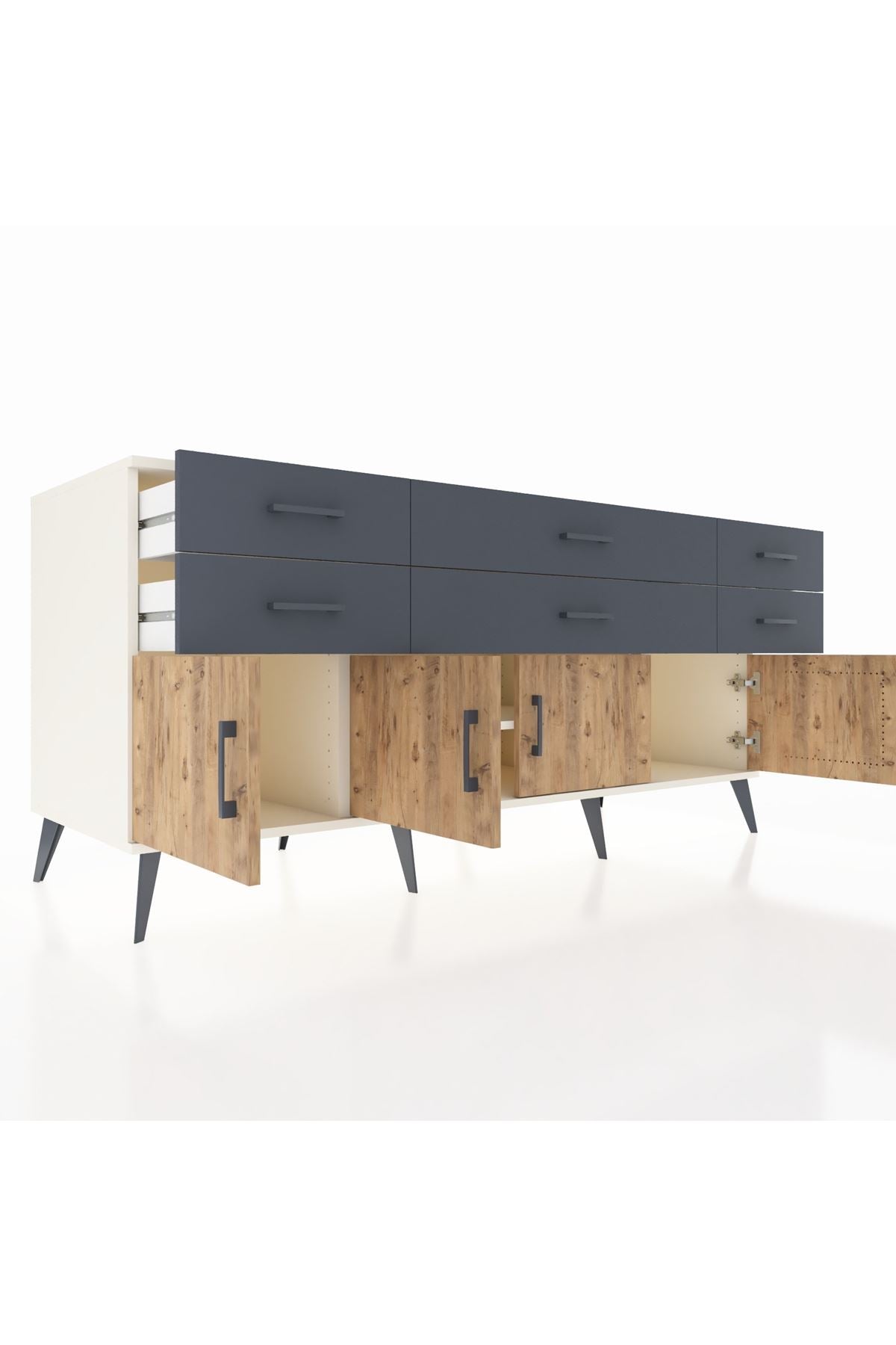 Kronos Konsol 2 Raflı 6 Çekmeceli 4 Kapaklı 176x59x83 - S610M003V02C