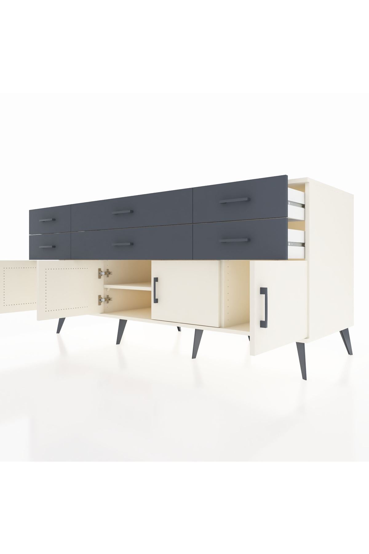 Kronos Konsol 2 Raflı 6 Çekmeceli 4 Kapaklı 176x59x83 - S610M003V05C