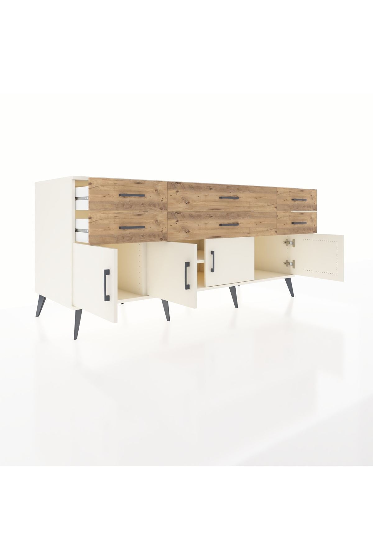 Kronos Konsol 2 Raflı 6 Çekmeceli 4 Kapaklı 176x59x83 - S610M003V06C