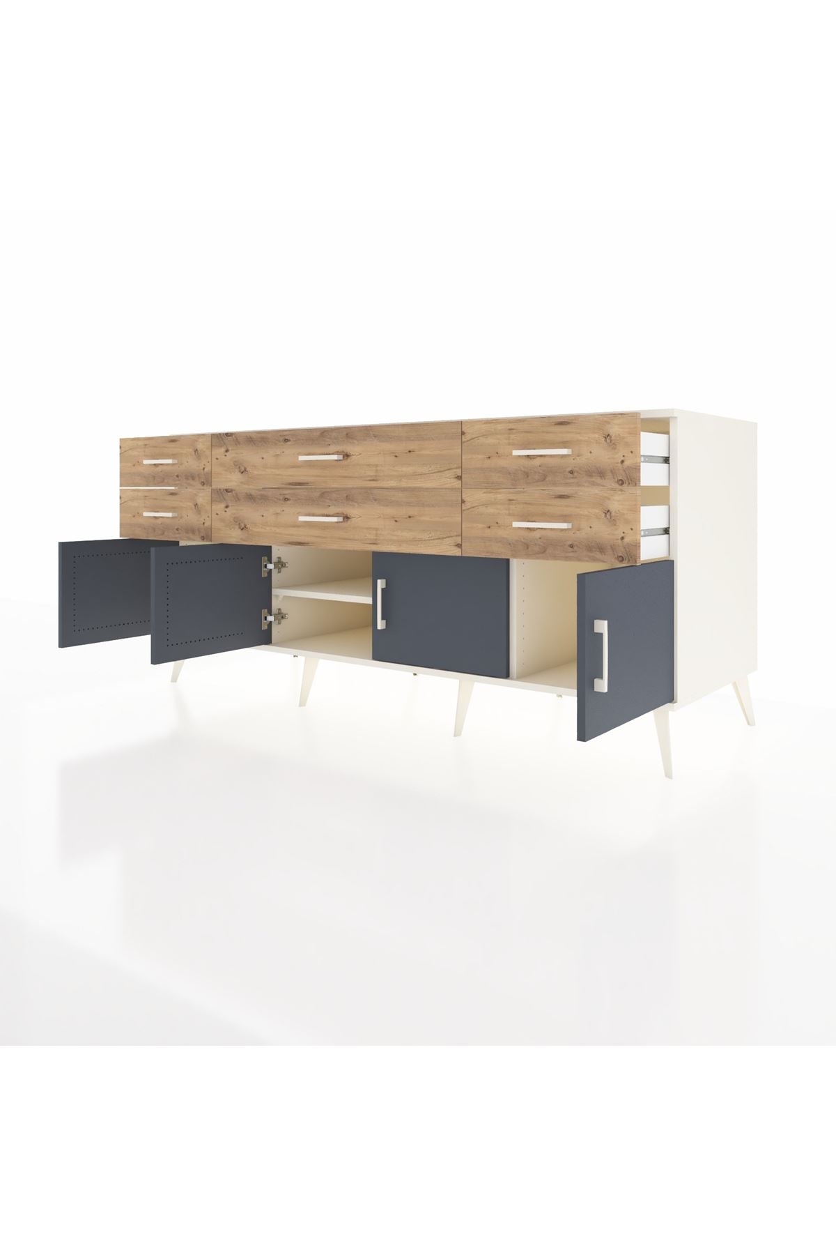 Kronos Konsol 2 Raflı 6 Çekmeceli 4 Kapaklı 176x59x83 - S610M003V09C