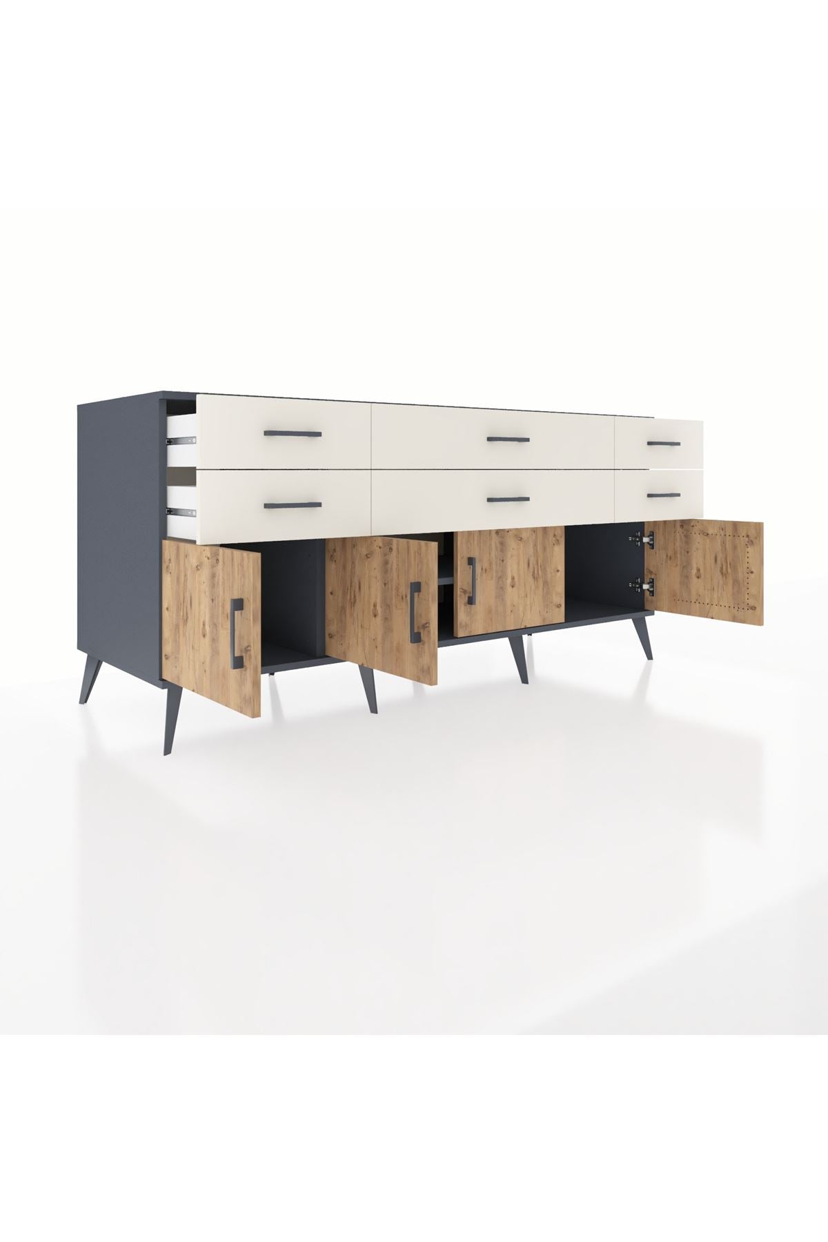 Kronos Konsol 2 Raflı 6 Çekmeceli 4 Kapaklı 176x59x83 - S610M003V10C
