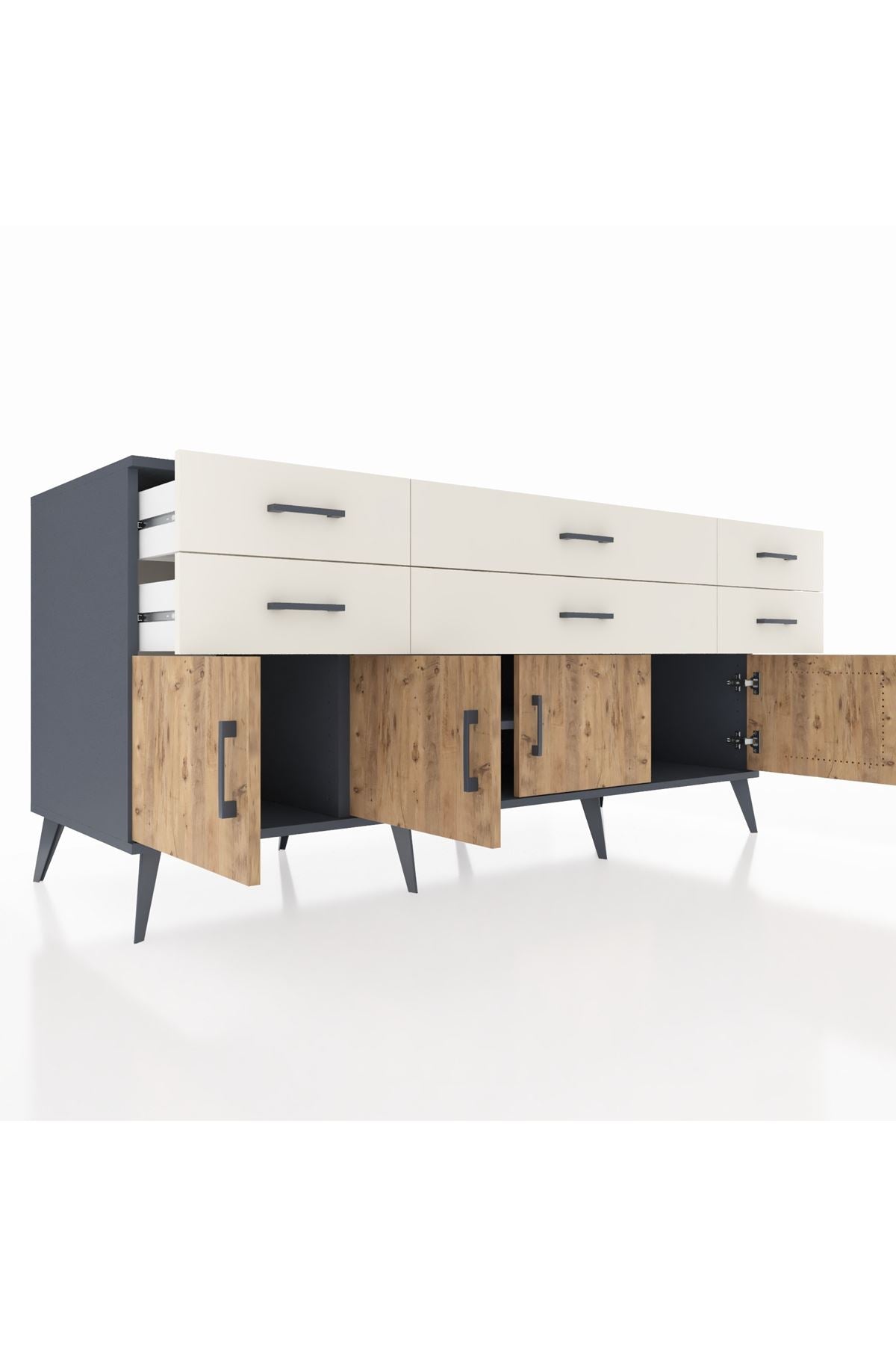 Kronos Konsol 2 Raflı 6 Çekmeceli 4 Kapaklı 176x59x83 - S610M003V10C