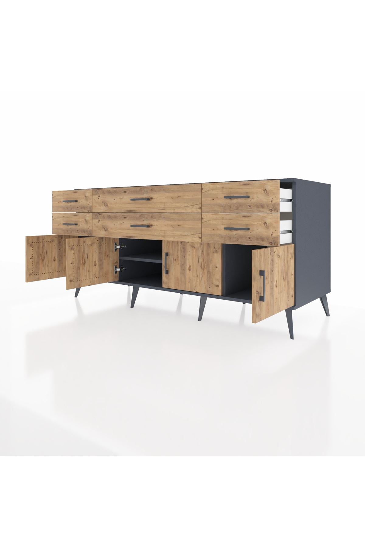Kronos Konsol 2 Raflı 6 Çekmeceli 4 Kapaklı 176x59x83 - S610M003V12C