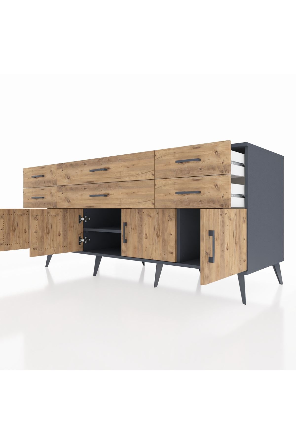 Kronos Konsol 2 Raflı 6 Çekmeceli 4 Kapaklı 176x59x83 - S610M003V12C