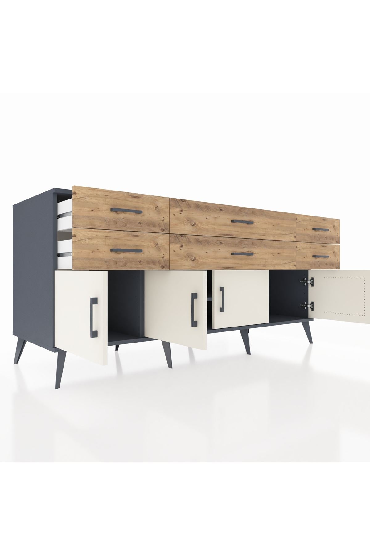 Kronos Konsol 2 Raflı 6 Çekmeceli 4 Kapaklı 176x59x83 - S610M003V15C