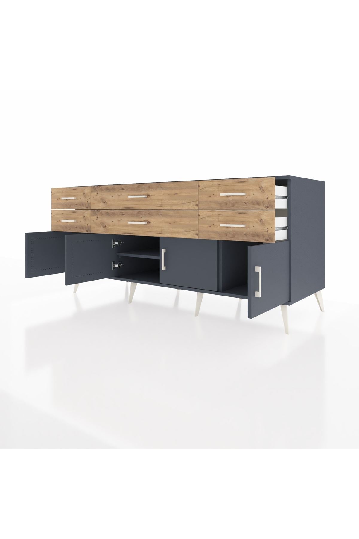 Kronos Konsol 2 Raflı 6 Çekmeceli 4 Kapaklı 176x59x83 - S610M003V18C