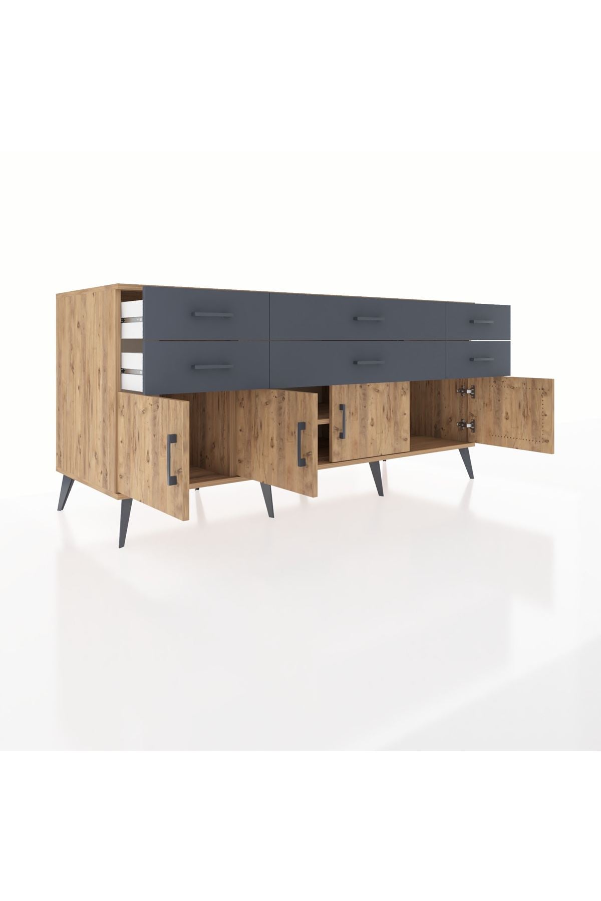 Kronos Konsol 2 Raflı 6 Çekmeceli 4 Kapaklı 176x59x83 - S610M003V20C