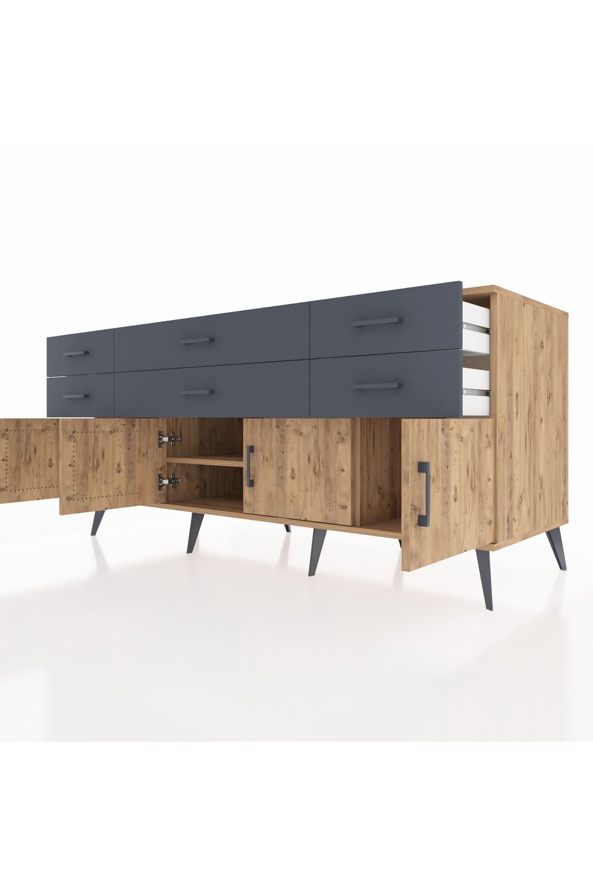 Kronos Konsol 2 Raflı 6 Çekmeceli 4 Kapaklı 176x59x83 - S610M003V20C