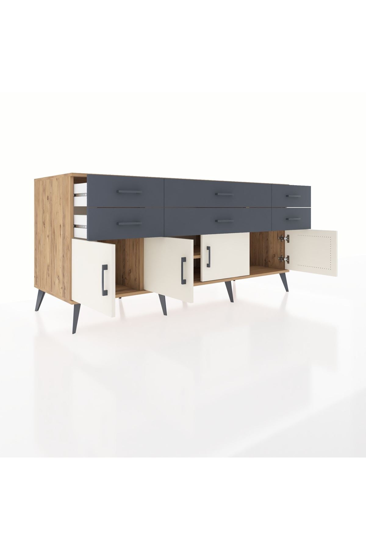 Kronos Konsol 2 Raflı 6 Çekmeceli 4 Kapaklı 176x59x83 - S610M003V23C
