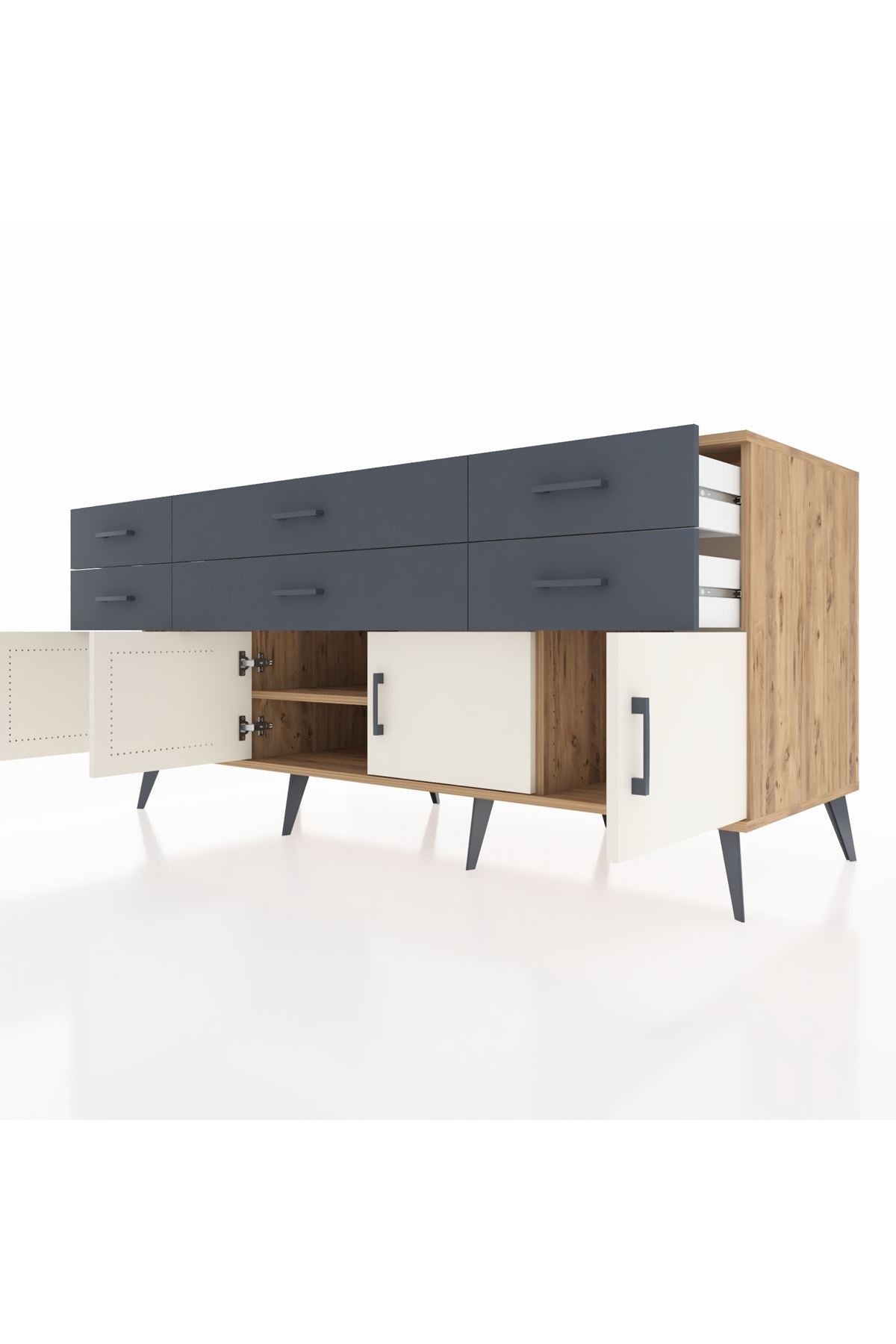 Kronos Konsol 2 Raflı 6 Çekmeceli 4 Kapaklı 176x59x83 - S610M003V23C