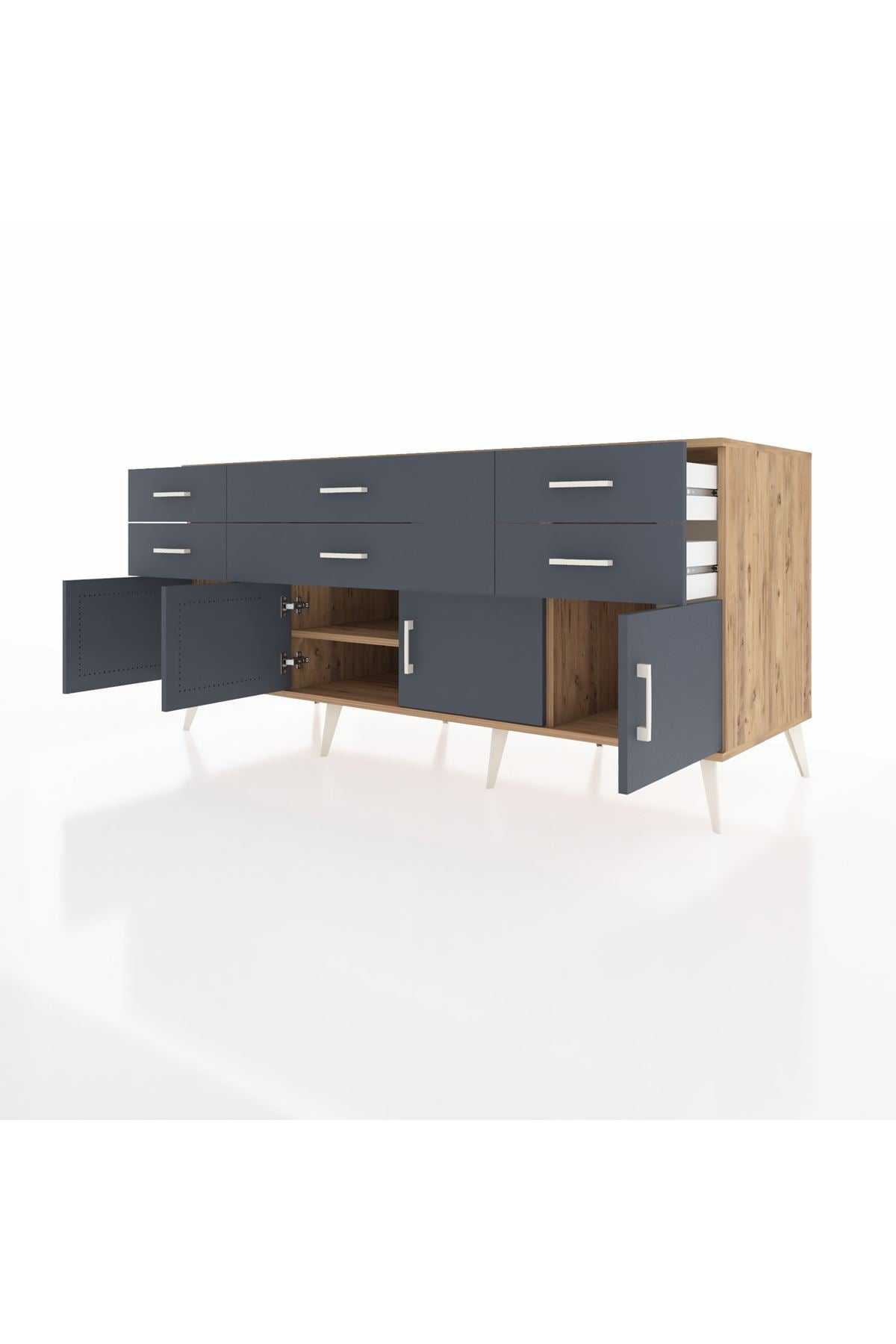 Kronos Konsol 2 Raflı 6 Çekmeceli 4 Kapaklı 176x59x83 - S610M003V26C