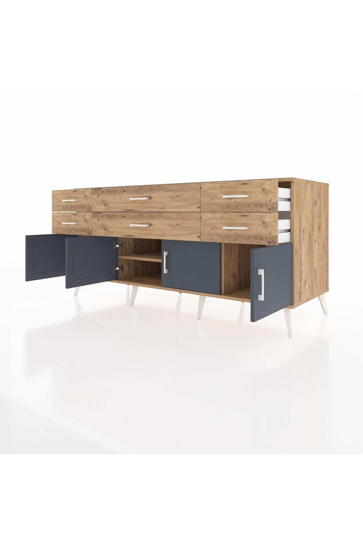 Kronos Konsol 2 Raflı 6 Çekmeceli 4 Kapaklı 176x59x83 - S610M003V27C