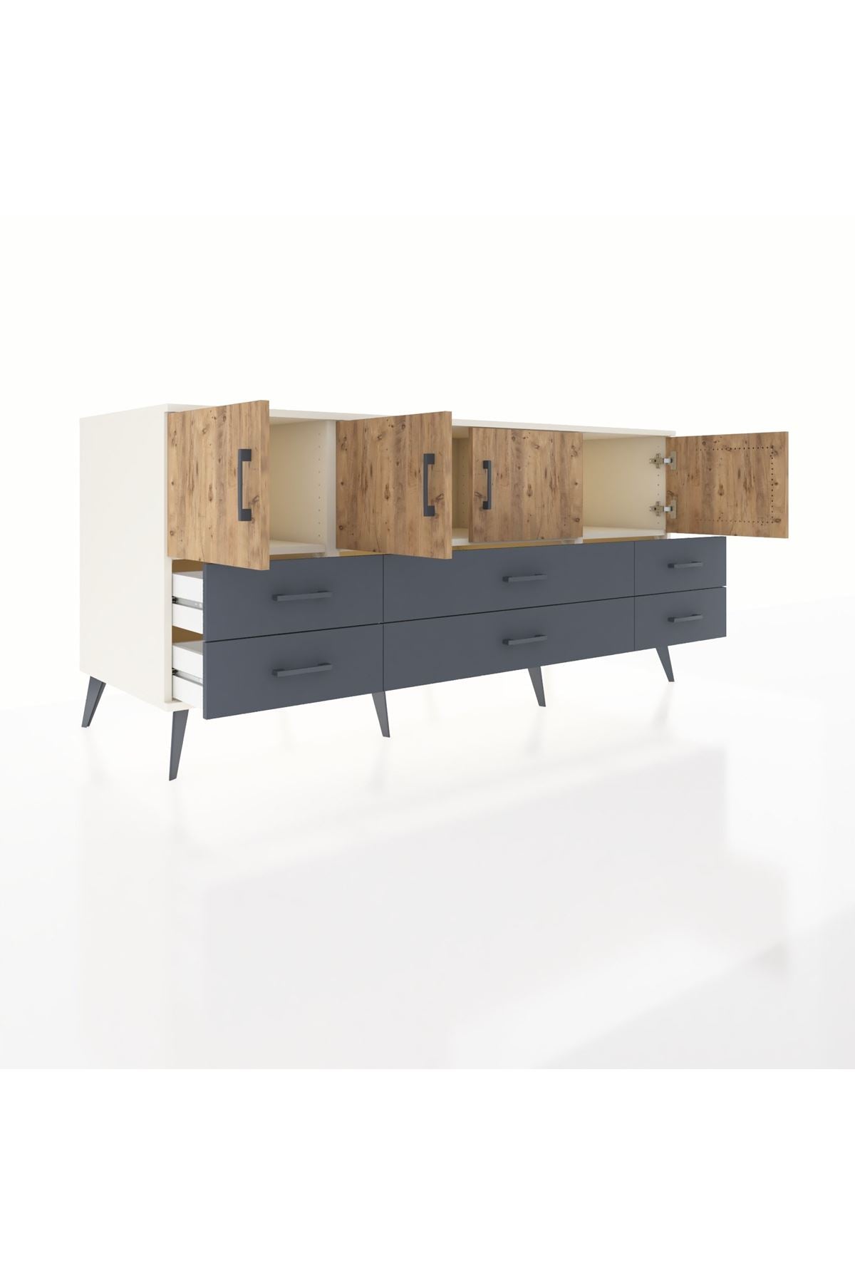 Kronos Konsol 3 Raflı 6 Çekmeceli 4 Kapaklı 176x59x83 - S610M004V02C