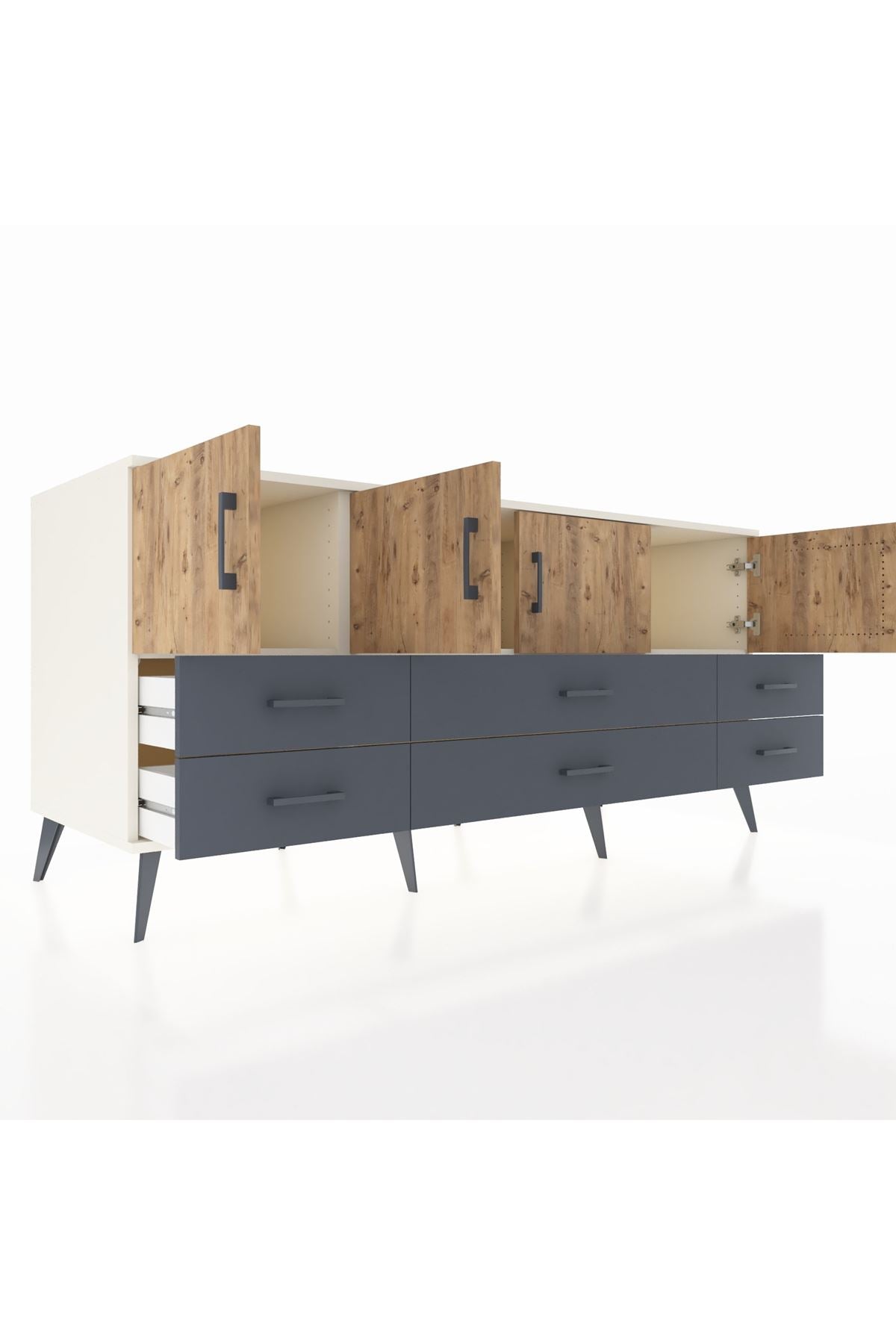 Kronos Konsol 3 Raflı 6 Çekmeceli 4 Kapaklı 176x59x83 - S610M004V02C