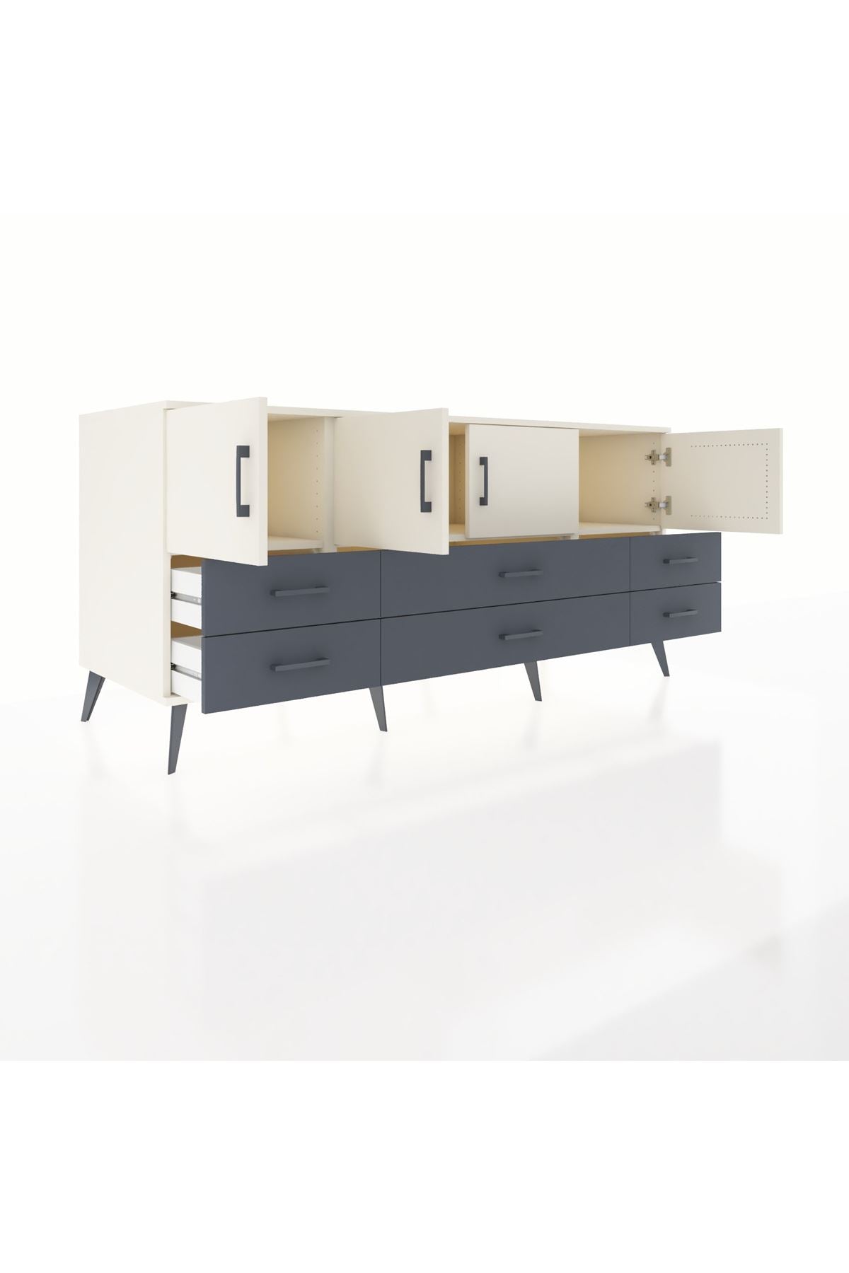 Kronos Konsol 3 Raflı 6 Çekmeceli 4 Kapaklı 176x59x83 - S610M004V05C
