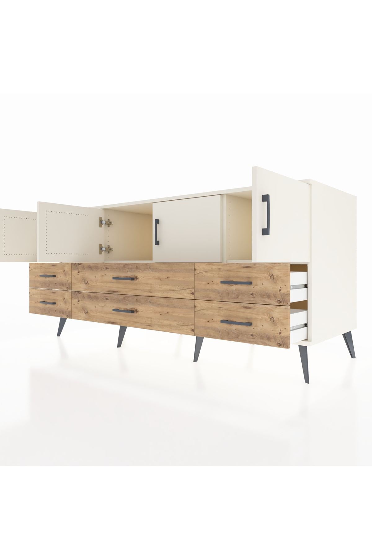 Kronos Konsol 3 Raflı 6 Çekmeceli 4 Kapaklı 176x59x83 - S610M004V06C