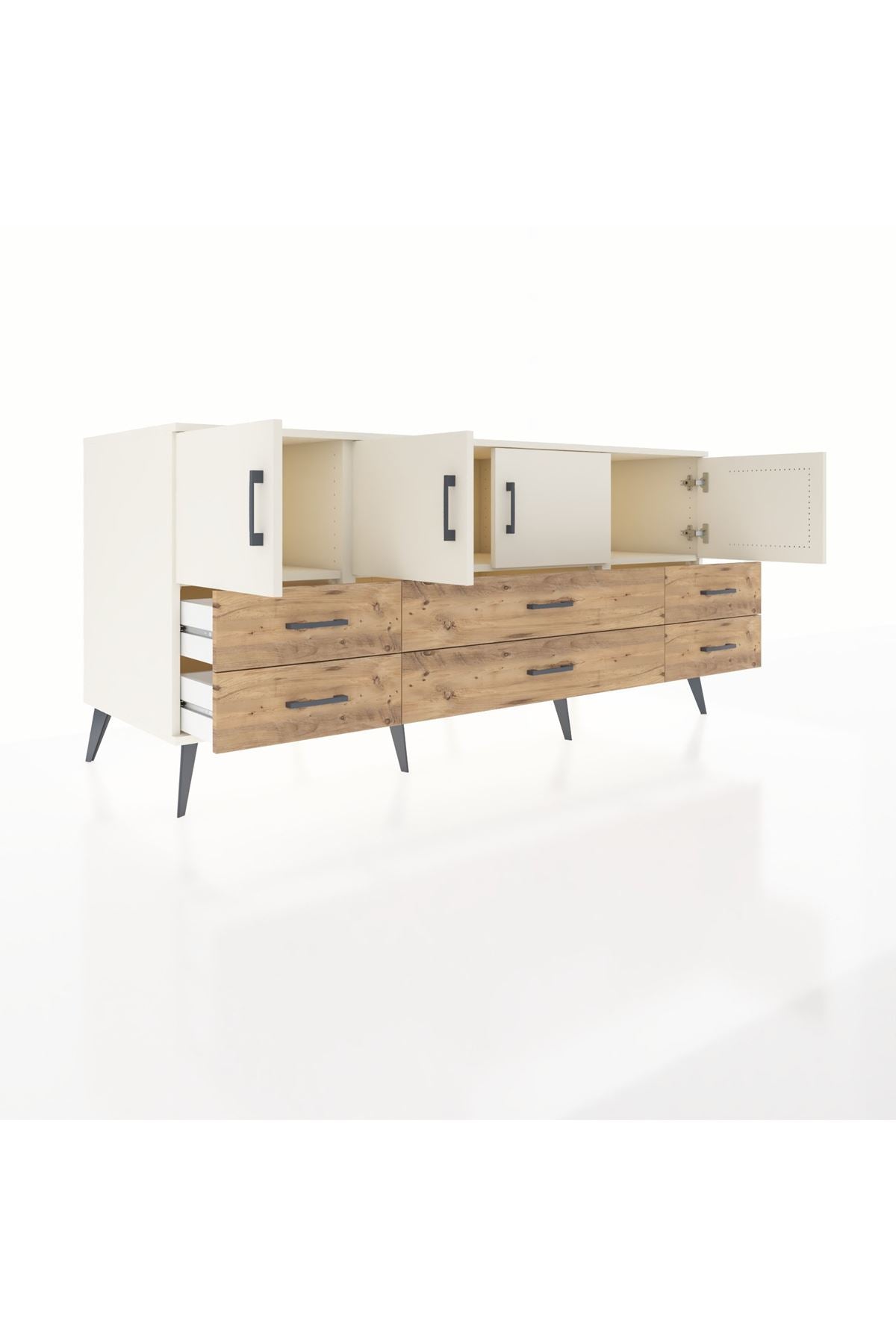 Kronos Konsol 3 Raflı 6 Çekmeceli 4 Kapaklı 176x59x83 - S610M004V06C