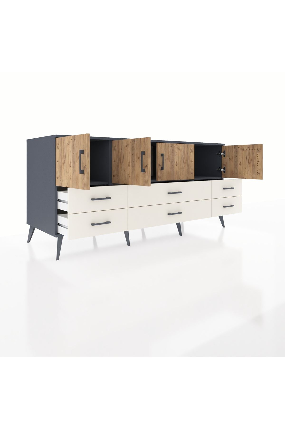 Kronos Konsol 3 Raflı 6 Çekmeceli 4 Kapaklı 176x59x83 - S610M004V10C
