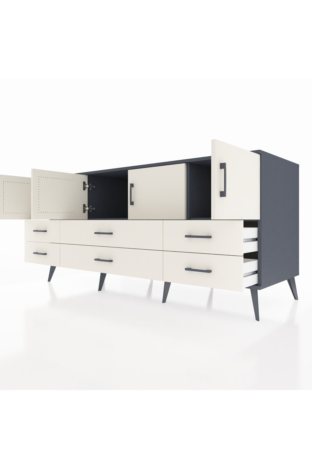 Kronos Konsol 3 Raflı 6 Çekmeceli 4 Kapaklı 176x59x83 - S610M004V13C